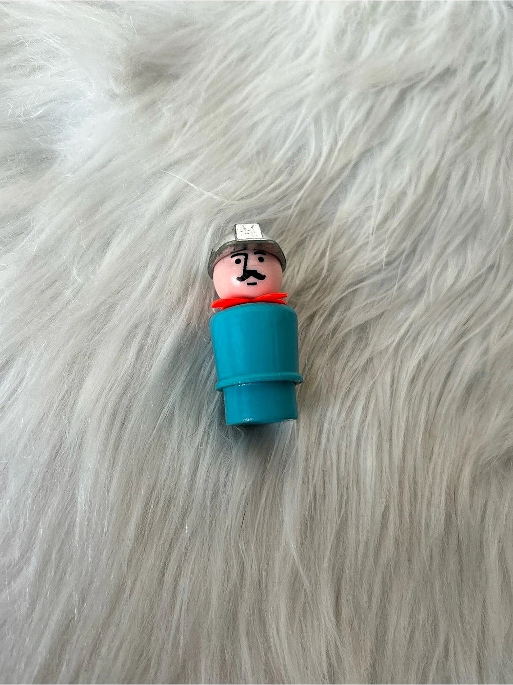 Fisher-Price Little People Construction Worker with Hard Hat Blue Silver Figure